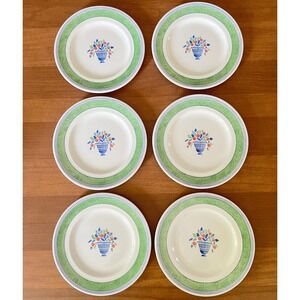 Johnson Brothers JARDINIERE Salad Plates Green Border Blue with Fruit - Set of 6